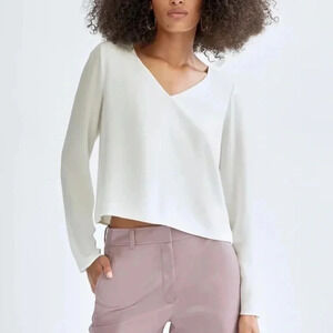 Aritzia Babaton Murphy Long Sleeve V-Neck Blouse  | Size XS Dusty Pink